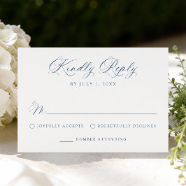 Klassiek Navy Blauw Calligrafie Bruiloft RSVP Kaartje