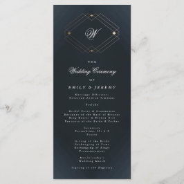 Klassiek Navy Blauw Calligrafie Monogram Trouwfees Programmakaart