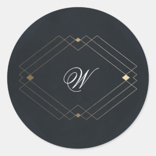 Klassiek Navy Blauw Calligrafie Monogram Trouwfees Ronde Sticker