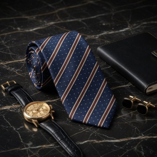 Klassiek Navy Blauw en Koper Gestreepte Speld Stip Stropdas
