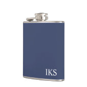 Klassiek Navy Blauw en Wit Monogram Stijlvol  Heupfles (Links)