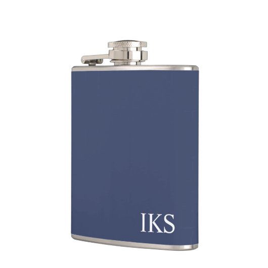 Klassiek Navy Blauw en Wit Monogram Stijlvol  Heupfles (Links)
