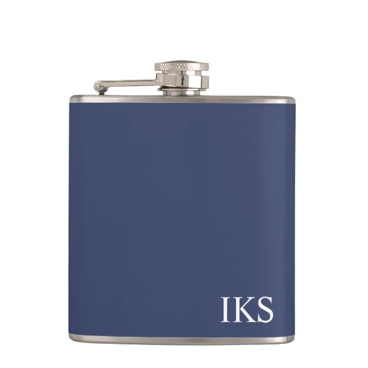 Klassiek Navy Blauw en Wit Monogram Stijlvol  Heupfles (Voorkant)