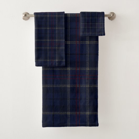 Klassiek Navy Blauw Geruit Kerstfeest Bad Handdoek (Insitu)
