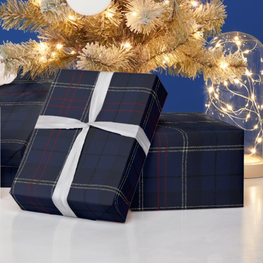 Klassiek Navy Blauw Geruit Kerstmis Cadeaupapier (Feestdagen)