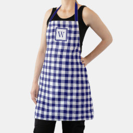 Klassiek Navy Blauw Geruit Monogram Schort