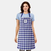 Klassiek Navy Blauw Geruit Monogram Schort (Gedragen)