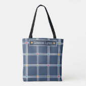 Klassiek Navy Blauw Geruit Monogram Tote Bag (Achterkant)