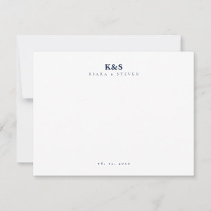 Klassiek Navy Blauw Monogram Koppel Briefpapier Notitiekaartje