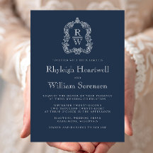 Klassiek Navy Blauw Monogram Wapen Huwelijk