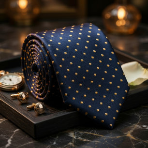 Klassiek Navy Blauw Stippen Goud Elegant Stropdas
