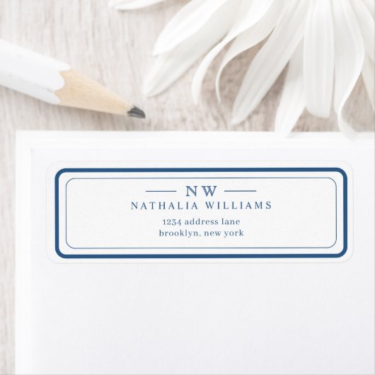 Klassiek Navy Blauw Twee Rand Monogram Voering Etiket (Insitu)