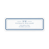 Klassiek Navy Blauw Twee Rand Monogram Voering Etiket (Voorkant)