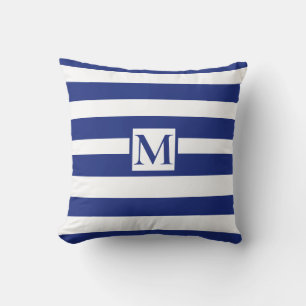 Klassiek navy blauw witte strepen monogram kussen