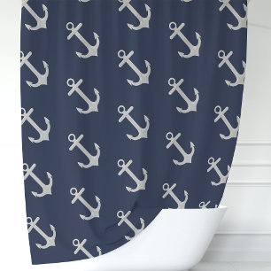 Klassiek Navy Blauwe Anker Douchegordijn