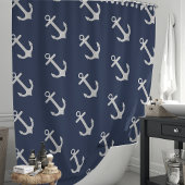 Klassiek Navy Blauwe Anker Douchegordijn