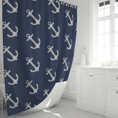 Klassiek Navy Blauwe Anker Douchegordijn