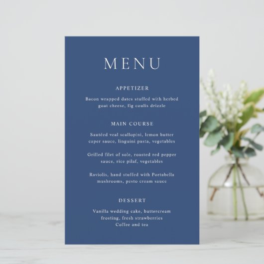 Klassiek Navy Blauwe Elegante Trouwmenu (Staand voorkant)
