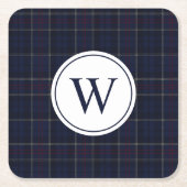 Klassiek Navy Blauwe Geruite Kerst Monogram Kartonnen Onderzetters (Voorkant)