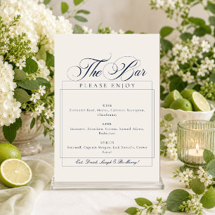Klassiek Navy Blauwe Ivoor Calligrafie The Bar Bor Kaart