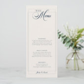 Klassiek Navy Blauwe Ivoor Calligrafie Trouwmenu Menu (Staand voorkant)