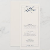 Klassiek Navy Blauwe Ivoor Calligrafie Trouwmenu Menu (Voorkant / Achterkant)