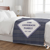 Klassiek Navy Blauwe Plaid Aangepaste Familienaam Fleece Deken