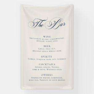 Klassiek Navy Blauwe Trouw Bar Menu Ontvangst Deco Spandoek