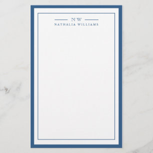 Klassiek Navy Blauwe Twee Rand Monogram Gelinieerd Briefpapier