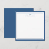 Klassiek Navy Blauwe Twee Rand Monogram Gelinieerd Notitiekaartje (Voorkant / Achterkant)