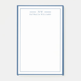 Klassiek Navy Blauwe Twee Rand Monogram Voering Post-it® Notes