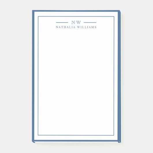Klassiek Navy Blauwe Twee Rand Monogram Voering Post-it® Notes (Voorkant)