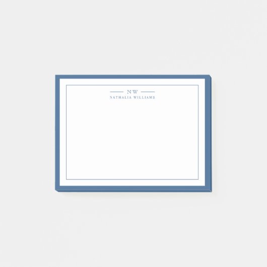 Klassiek Navy Blauwe Twee Rand Monogram Voering Post-it® Notes (Voorkant)