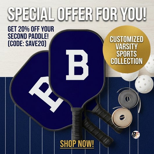Klassiek Navy Blauwe Varsity Initiaal Monogram Pickleball Paddle