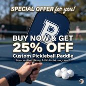 Klassiek Navy Blauwe Varsity Initiaal Monogram Pickleball Paddle
