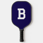 Klassiek Navy Blauwe Varsity Initiaal Monogram Pickleball Paddle (Voorkant)