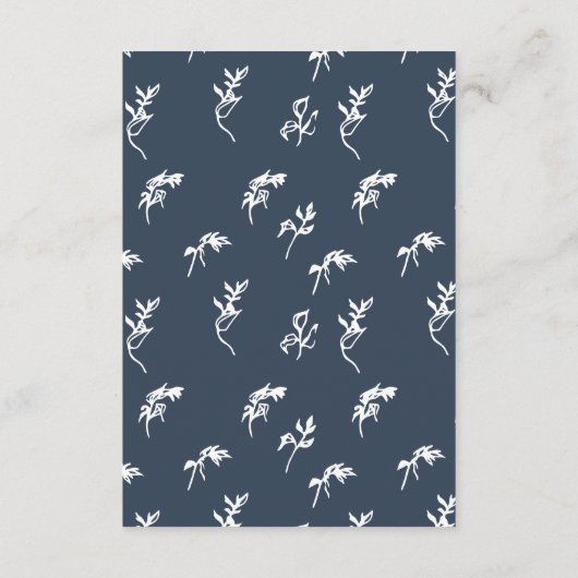 klassiek Navy Blue bloemenmonogram kuif Informatiekaartje (Achterkant)