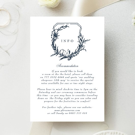 klassiek Navy Blue bloemenmonogram kuif Informatiekaartje