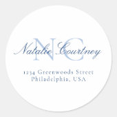 Klassiek Navy Blue Minimalist Twee Monogram Ronde Sticker (Voorkant)