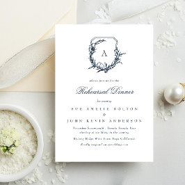 Klassiek Navy Blue Monogram Crest repetitie diner Kaart