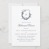 Klassiek Navy Blue Monogram Crest repetitie diner Kaart (Voorkant)