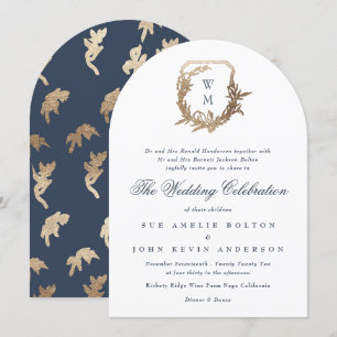 klassiek Navy Blue monogram gouden wapen boog Kaart