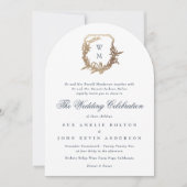 klassiek Navy Blue monogram gouden wapen boog Kaart (Voorkant)