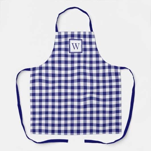 Klassiek Navy Blue Plaid Monogram Schort (Voorkant)