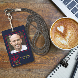 Klassiek Navy Burgundy Goud Monogram Logo Foto Badge