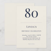 Klassiek Navy & Crème 80ste Verjaardagsfeest Kaart (Voorkant / Achterkant)