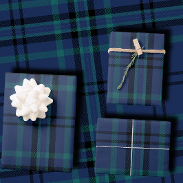 Klassiek Navy en Groen Tartan Kerstmis Inpakpapier Vel