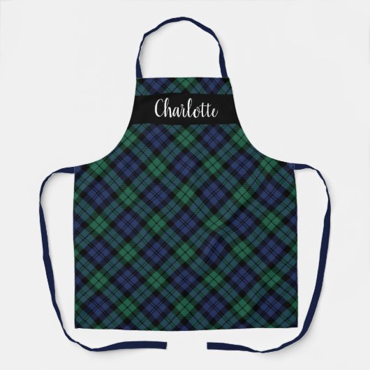 Klassiek Navy Groen Black Watch Plaid Monogram Schort (Voorkant)