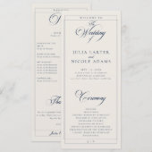 Klassiek Navy Ivoor Calligrafie Huwelijksprogramma (Voorkant / Achterkant)