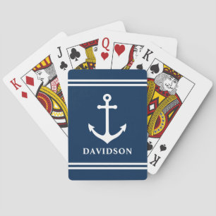Klassiek Navy Nautilus Anker Achternaam Monogram Pokerkaarten
